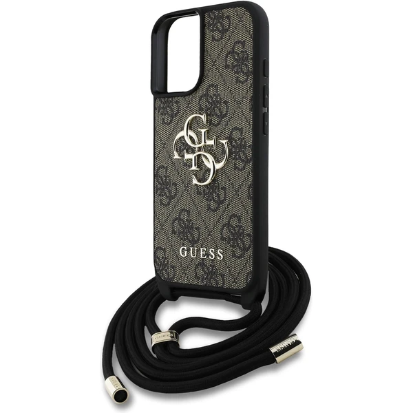 Guess PU 4G Metal Logo Crossbody popruh kryt iPhone 16 hnedý - Puzdra - Obrázok 86572e9dad1540c7bb16ae24d21521bb