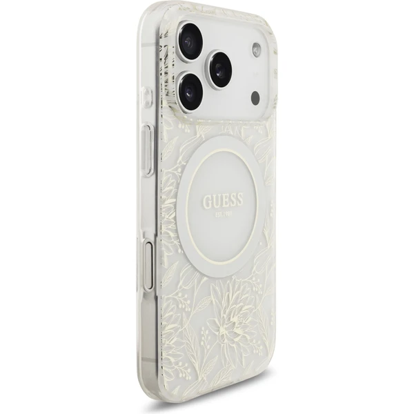 Guess IML Flowers Allover Strap MagSafe kryt iPhone 17 Pro biely - Puzdra - Obrázok 865d0f071ad448349ef0fcb0d8d3abae