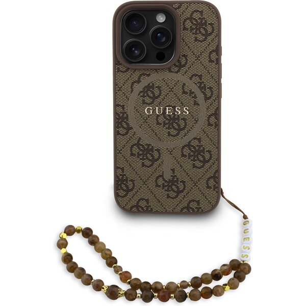 Guess PU Leather 4G Colored Ring Strap MagSafe Zadný Kryt pre iPhone 16 Pro Brown