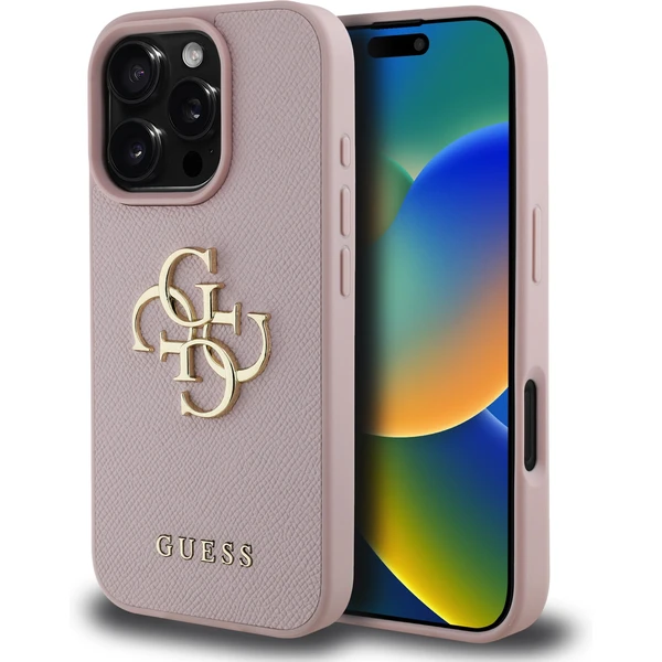 Guess PU Grained 4G Metal Logo kryt iPhone 16 Pre Max ružový - Puzdra - Hlavný obrázok