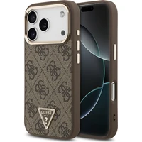 Guess PU Leather 4G Strass Triangle Logo Gold Frame MagSafe kryt iPhone 18 Pro hnedý - Puzdra