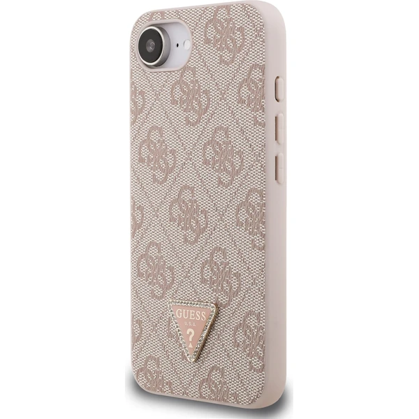 Guess PU 4G Strass Trojuholník Kovové Logo kryt iPhone 17e/16e ružový - Puzdra - Obrázok 86f823ec115d4a9ebb73f5435cd2c8b9