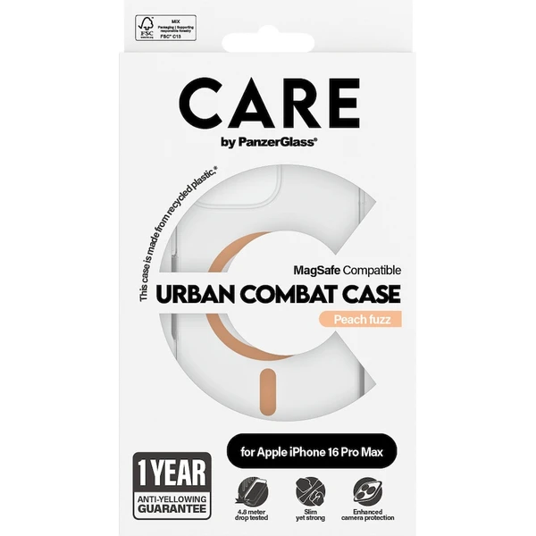 PanzerGlass® CARE kryt Apple iPhone 16 Pro Max MagSafe Urban Combat číry/broskyňový - Puzdra - Obrázok 8708000P01