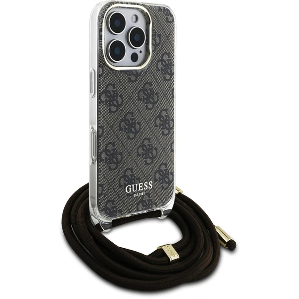 Guess IML 4G Printed Crossbody Popruh kryt iPhone 16 Pre hnedý - Puzdra - Obrázok 87422062b1c84bd7854d3db09ea1cd64