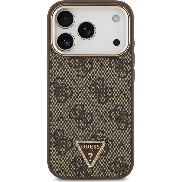 Guess PU Leather 4G Strass Triangle Logo Gold Frame MagSafe Zadný kryt pre iPhone 18 Pro Brown - Puzdra - Obrázok 87477c16b2ff4d508d125810fdd29b26