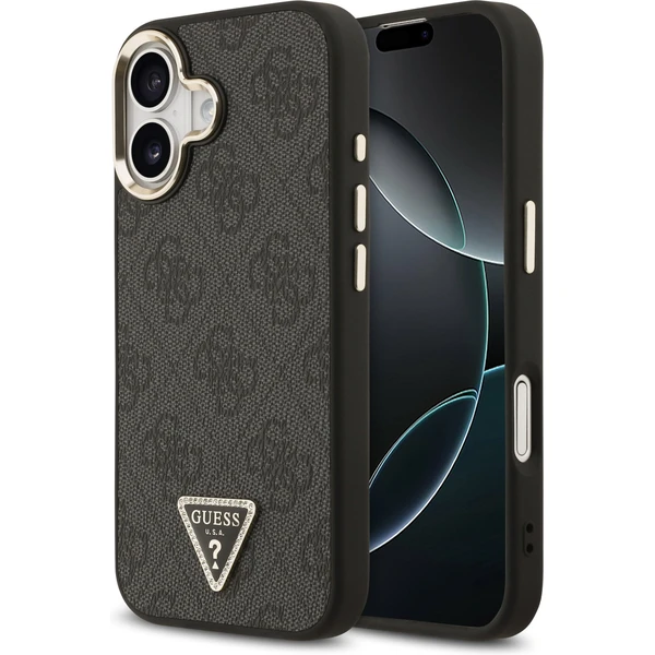 Guess PU Leather 4G Triangle Logo Gold Frame MagSafe kryt iPhone 17 čierny - Puzdra - Hlavný obrázok
