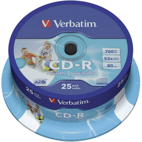 VERBATIM CD-R(25 ks)Spindle/Printable/52x/700MB/DLP - Optické disky - Hlavný obrázok