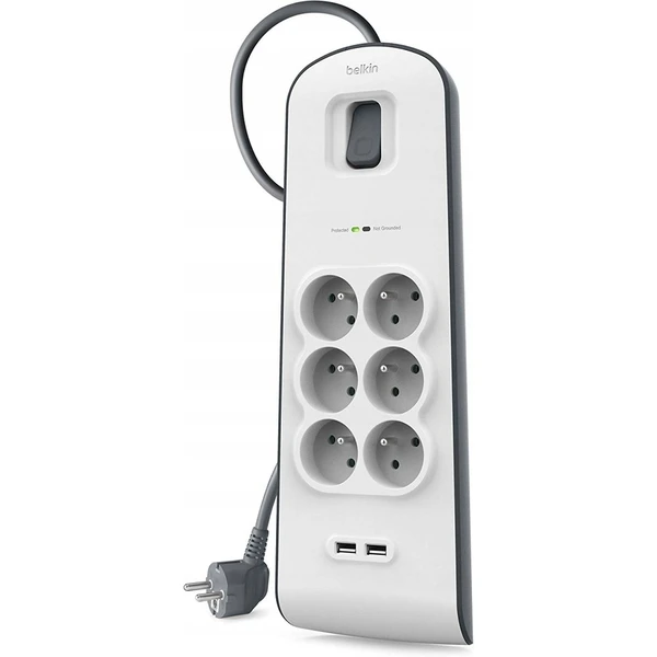 Belkin prepäťová ochrana BSV604, 6 zásuviek, 2xUSB/2.4A, 2m - Prepäťové ochrany - Obrázok 881L100301