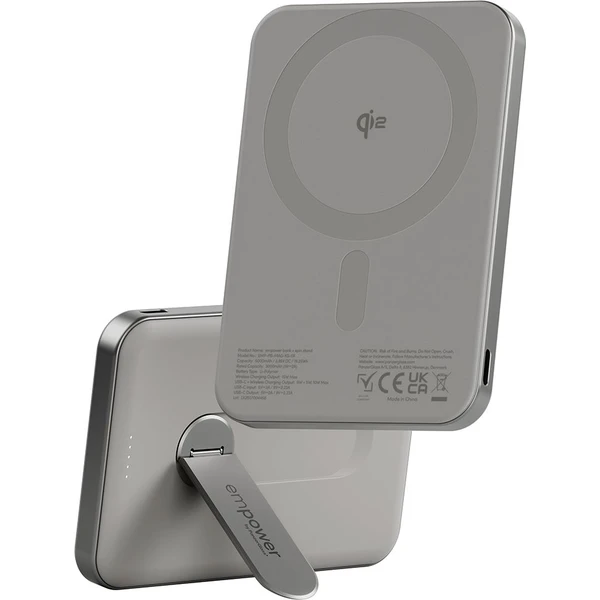 PanzerGlass® empower bezdrôtová Qi2 powerbanka 5000 mAh, MagSafe, otočný stojan, sivá - Powerbanky - Hlavný obrázok