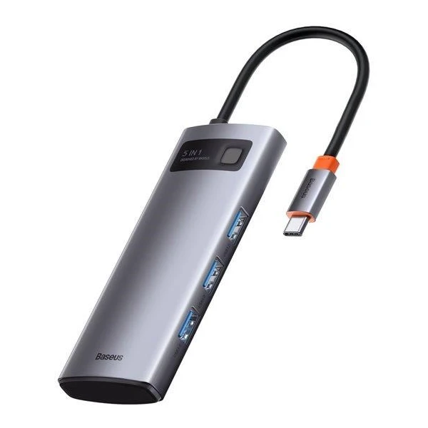 Baseus Metal Gleam 5v1 HUB Type-C (USB-C PD 100W, 3* USB 3.0, HDMI) sivý - USB huby - Obrázok 884SF00101