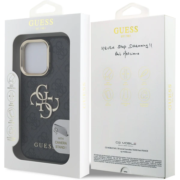 Guess PU 4G Metal Logo Stand Camera Frame kryt iPhone 15 Pre čierny - Puzdra - Obrázok 889825a3ca1f47a2bfd28b976e3b1fbb