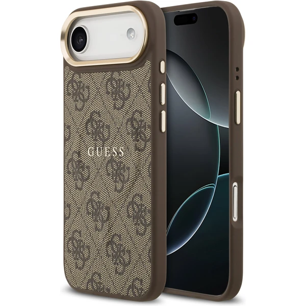 Guess PU Leather 4G Gold Frame MagSafe kryt iPhone Air hnedý - Puzdra - Hlavný obrázok