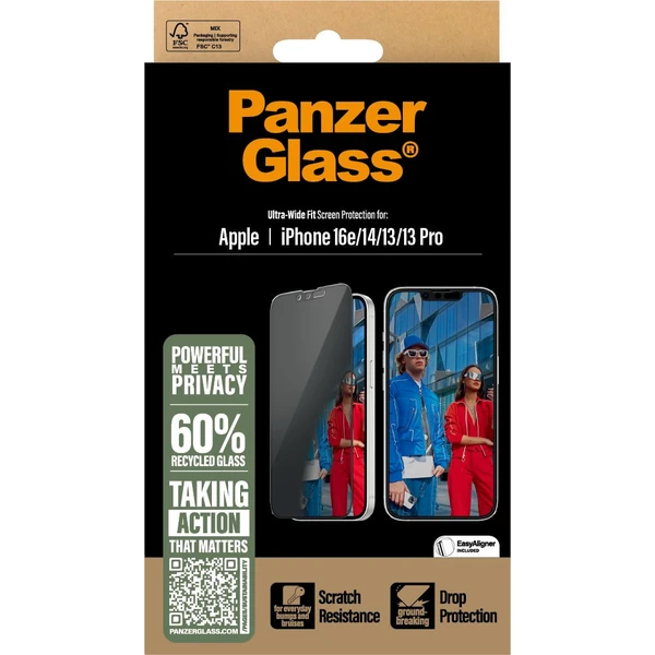 PanzerGlass® Privacy Apple iPhone 17e/16e/14/13/13 Pro s inštalačným rámčekom - Ochranné fólie a sklo - Obrázok 89GD000J01