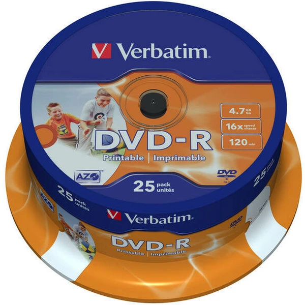 VERBATIM DVD-R(25 ks)Spindle/Inkjet Printable/16x/4.7GB - Optické disky - Hlavný obrázok