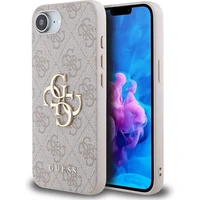 Guess PU 4G kovový kryt loga iPhone 17e/16e ružový - Puzdra