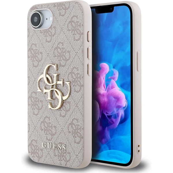 Guess PU 4G kovový kryt loga iPhone 17e/16e ružový - Puzdra - Hlavný obrázok