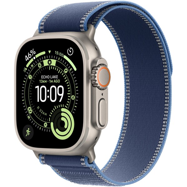 Apple Watch Ultra 3 (2025) 49mm Prírodný titán s modrým/jasne modrým trailovým ťahom M/L