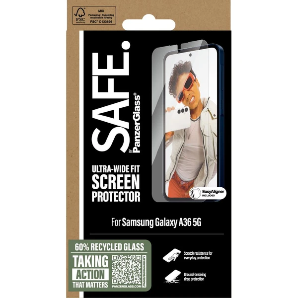 PanzerGlass® SAFE Ultra-Wide Fit sklo Samsung Galaxy A36 5G s inštalačným rámčekom - Ochranné fólie a sklo - Obrázok 8BUC000K01