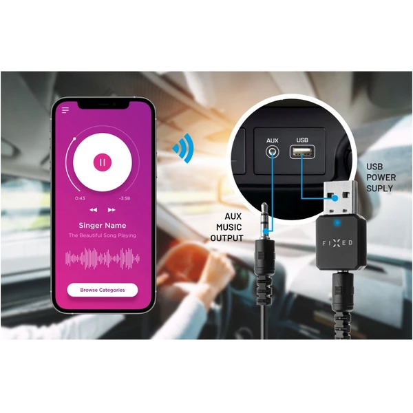FIXED Signal Bluetooth audio prijímač s mikrofónom, čierny - Sieťové karty - Obrázok 8CSR100501