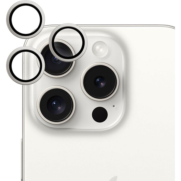 Epico hliníkové ochranné sklo na šošovky fotoaparátu pre iPhone 15 Pro / 15 Pro Max strieborná
