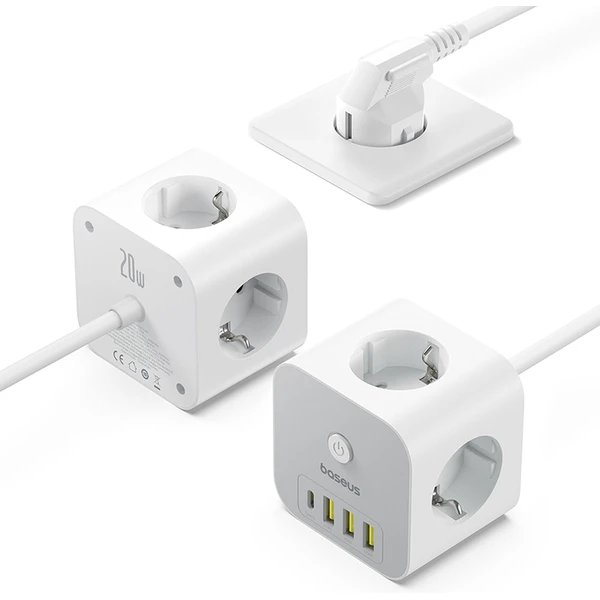 Predlžovací kábel Baseus PowerCombo Cube 3x zásuvka + 3x USB + 1x USB-C 20W 1.5m biely - Nabíjačky - Obrázok 8FGE000L01