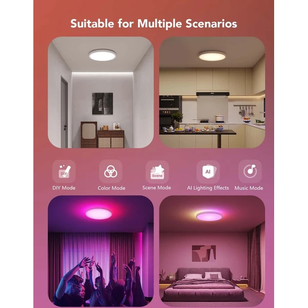 Govee RGBICWW Smart okrúhle stropné svetlo 2400lm 30cm Matter biele - Inteligentné osvetlenie - Obrázok 8FQK000K01