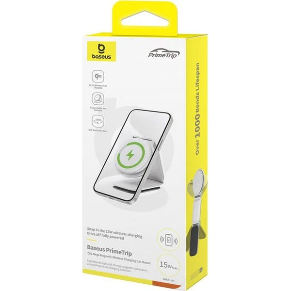Baseus PrimeTrip C02 držiak do auta s bezdrôtovým nabíjaním Qi2 na palubnú dosku biely - Držiaky - Obrázok 8G9R000K01