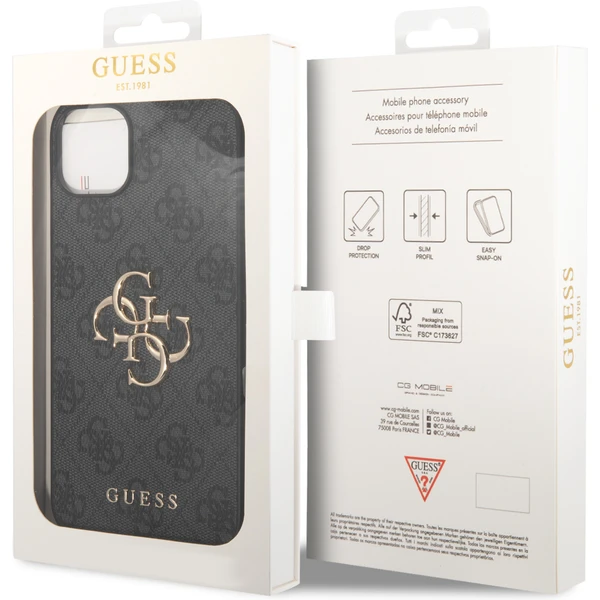 Guess PU 4G Metal Logo kryt iPhone 15 sivý - Puzdra - Obrázok 8HX4000701
