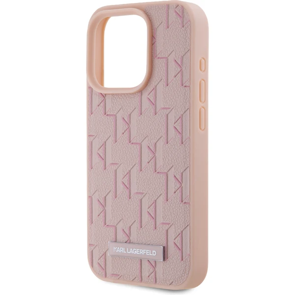 Karl Lagerfeld PU Leather Monogram Metal Logo Magsafe zadný kryt iPhone 15 Pro Max ružový - Puzdra - Obrázok 8JN5000J01