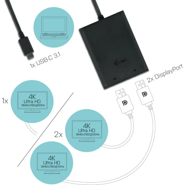 i-tec USB-C/2x DisplayPort redukcia 4K čierna - Káble a redukcie - Obrázok 8MTN200401
