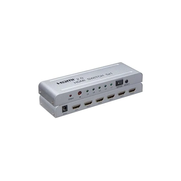 PremiumCord 4Kx2K@60Hz HDMI switch 5:1 kovový s diaľkovým ovládačom a napájacím adaptérom - Ostatné - Hlavný obrázok