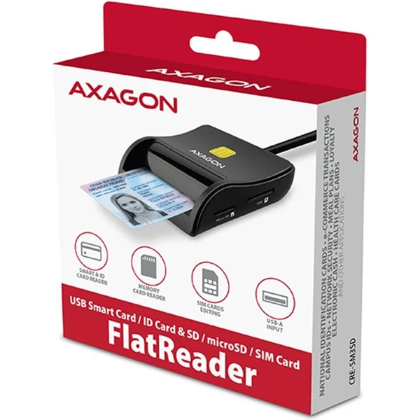 AXAGON CRE-SM3SD, USB-A FlatReader 4-slot čítačka Smart card (eObčanka) + SD/microSD/SIM, kábel 1.3  - Čítačky čipových kariet - Obrázok 8QS6000701