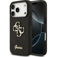 Guess PU Fixed Glitter 4G Metal Logo kryt iPhone 18 Pro čierny - Puzdra