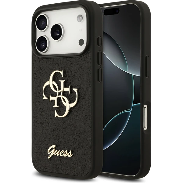 Guess PU Fixed Glitter 4G Metal Logo Zadný Kryt pre iPhone 18 Pro Black - Puzdra - Hlavný obrázok