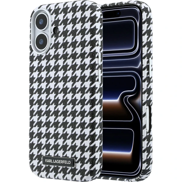 Karl Lagerfeld PU Houndstooth Resin Plate MagSafe kryt iPhone 17 čierny - Puzdra - Hlavný obrázok