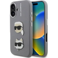 Karl Lagerfeld Grained PU K&CH Heads kryt iPhone 16 sivý - Puzdra