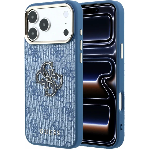 Guess PU 4G Resin Metal Logo Zadný Kryt pre iPhone 18 Pro Blue - Puzdra - Hlavný obrázok