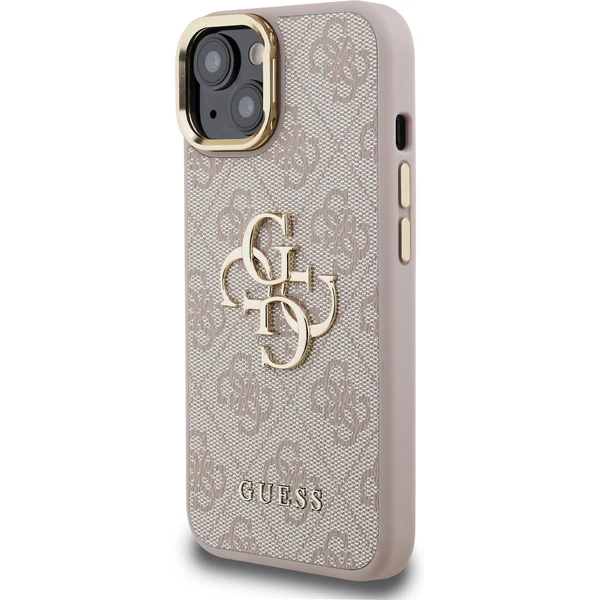 Guess PU 4G Metal Logo Stand Camera Frame kryt iPhone 15 ružový - Puzdra - Obrázok 8affff25daa14161b2d85ef6c35c3832