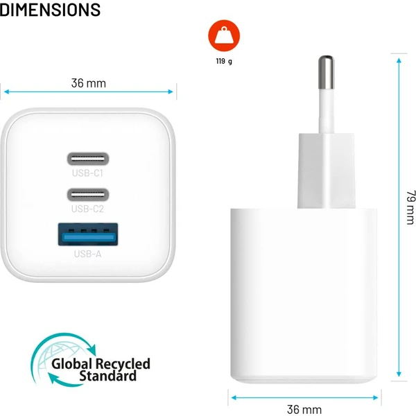 FIXED Mini GaN nabíjačka s 2x USB-C/USB-A a podporou PD, 65W, biela - Nabíjačky - Obrázok 8b3bbb26d6714ef6bd93c6f720bbed4f
