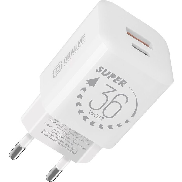 E-shop OBAL:ME GaN nabíjačka USB-A/USB-C (36W) biela