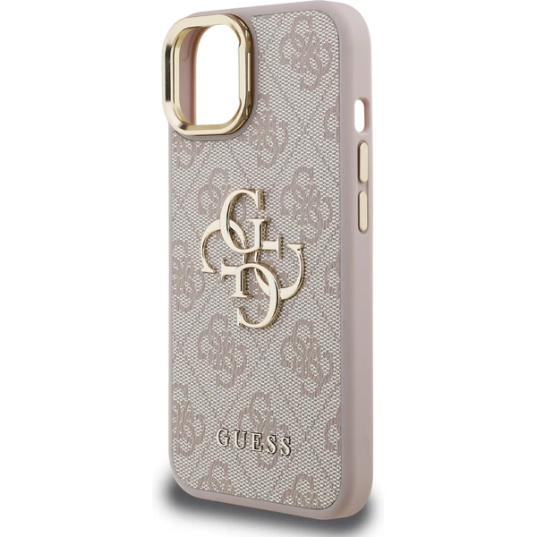 Guess PU 4G Metal Logo Stand Camera Frame kryt iPhone 15 ružový - Puzdra - Obrázok 8bd8311f2c1c481f994a62ec14c71a55