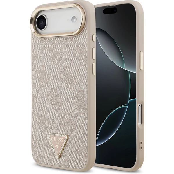 Guess PU Leather 4G Triangle Logo Gold Frame MagSafe kryt iPhone Air ružový - Puzdra - Hlavný obrázok