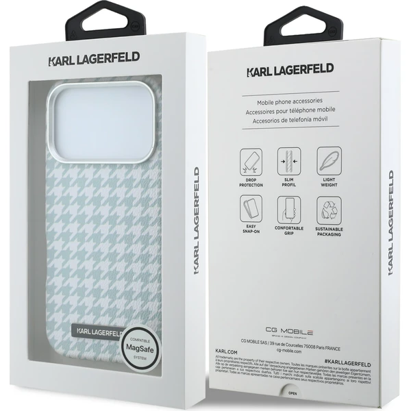 Karl Lagerfeld PU kryt iPhone 17 Pro modrý Houndstooth Resin Plate MagSafe - Puzdra - Obrázok 8bf04aabdff24b0c8d4b3ed4dbab6f53