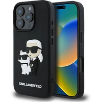 Karl Lagerfeld PU Saffiano Karl and Choupette kryt pre iPhone 16 Pro Max čierny - Puzdra