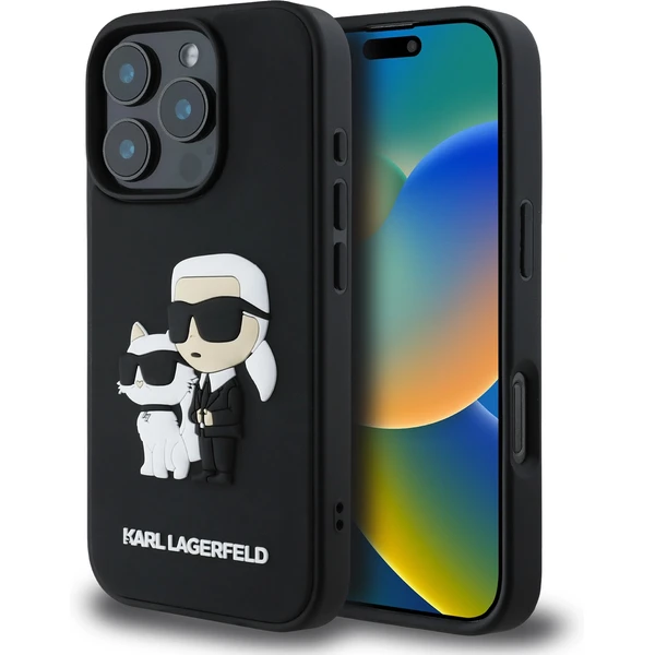 Karl Lagerfeld PU Saffiano Karl and Choupette kryt pre iPhone 16 Pro Max čierny - Puzdra - Hlavný obrázok