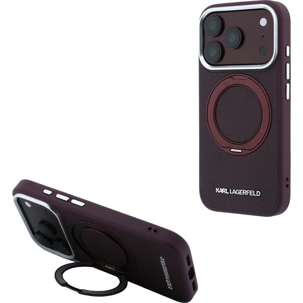 Karl Lagerfeld PU Saffiano Ring Stand MagSafe kryt iPhone 18 Pro vínový - Puzdra - Hlavný obrázok