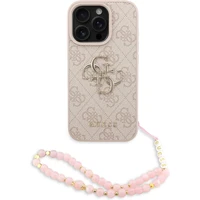 Guess PU 4G Metal Logo Strap kryt iPhone 16 Pre ružový - Puzdra