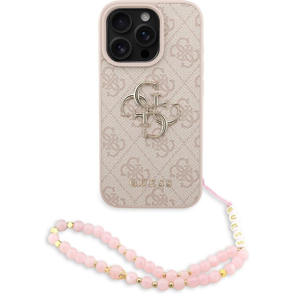 Guess PU 4G Metal Logo Strap kryt iPhone 16 Pre ružový