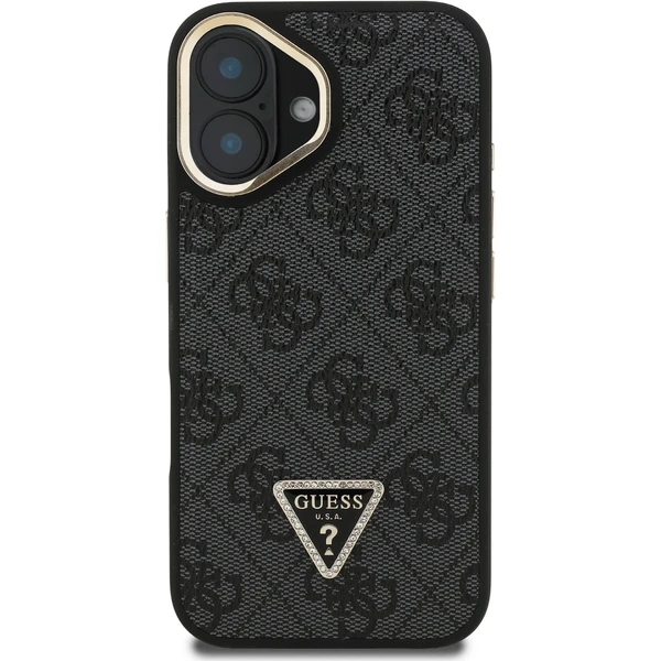 Guess PU 4G Strass Triangle Logo Stand Camera Frame MagSafe kryt iPhone 16 čierny - Puzdra - Obrázok 8cbe7aaa67d9468eab5c851c10408904