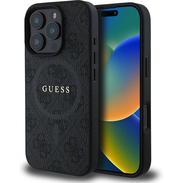 Guess PU Leather 4G Colored Ring MagSafe kryt iPhone 16 Pro Max čierny - Puzdra - Hlavný obrázok